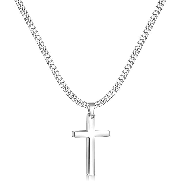 Collar Cruz Hombre de Acero Inoxidable con Cadena de 60cm y Colgante de Cruz Lisa, Joyería Elegante para Caballero, Regalo Ideal para Cumpleaños y Comunión, Color Plata