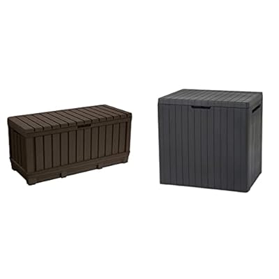 Keter Kentwood 90 Gallon Resin Deck Box-Organization and Storage for Patio Furniture Outdoor Cushions, Throw Pillows & City 30 Gallon Resin Deck Box for Patio Furniture, Pool Accessories,