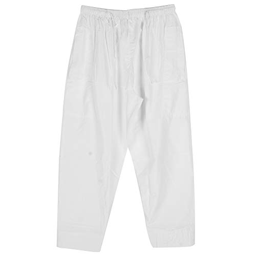 Trousers for Men White Men Muslim Trousers Cotton Loose- Afghan Pants with Waist Elastic Band for Prayer, White (XL-White)