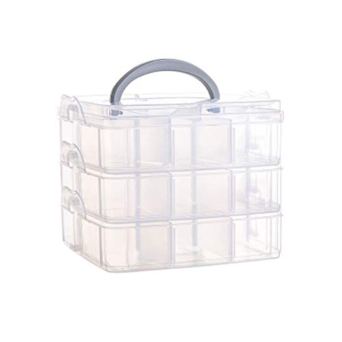 Preisvergleich Produktbild ZXMDP DREI-Schicht-Open-Cover-Schmuckschatulle Kunststoff transparent Ohrringe Finishing Box tragbare Reise Haushalt Ohrringe Aufbewahrungsbox,Weiß,15 * 15 * 12.5CM