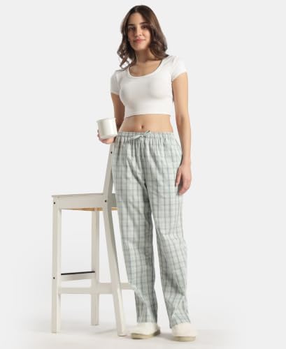 Image of Jockey RX06 Women's Super Combed Cotton Woven Fabric Relaxed Fit Striped Pyjama with Side Pockets (Checks & Prints May Vary)
