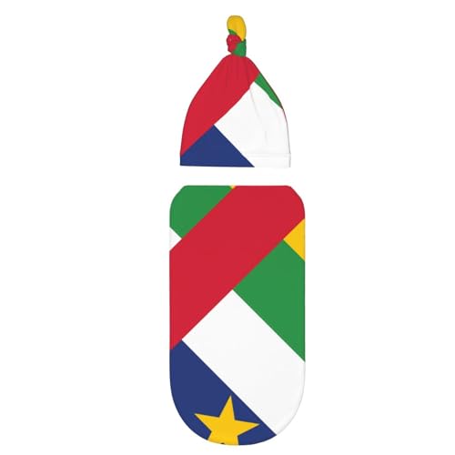 Central African Flag Print Newborn Swaddle Blanket with Beanie Set, Soft Baby Sleep Sack Receiving Wraps, for Boy Girl