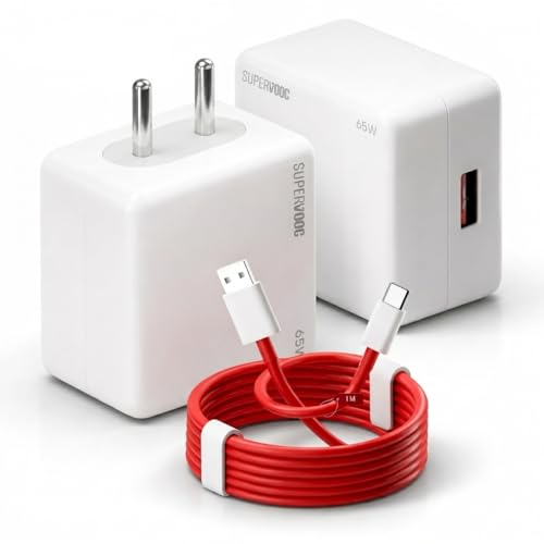 Image of MAK Original 80W Super Fast Charger with USB to Type-C Red Cable, High Speed Rapid Charging Wall Adapter Compatible with OnePlus 11, OnePlus 10 Pro, OnePlus 9 Pro.