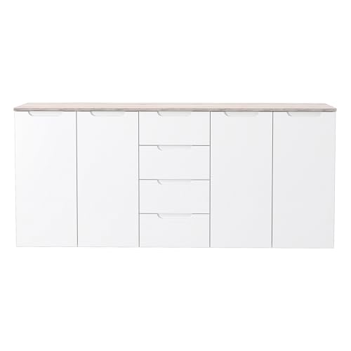 ROLLER Sideboard - weiß Hochglanz - Sandeiche - 179 cm breit