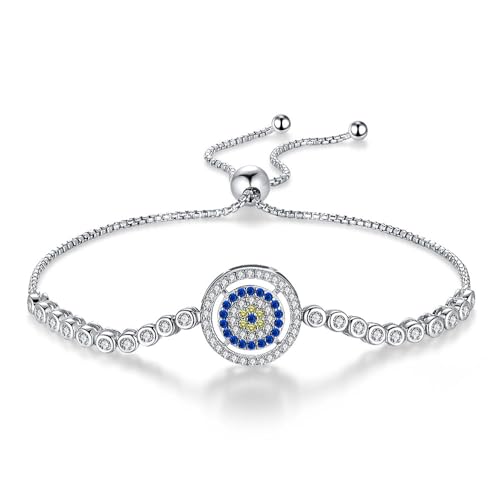 14K Gold Moissanite Evil Eye Bracelet for Women,Dainty Hamsa Pull-out Link Bracelet,Fashion Jewelry Gift for Her,Adjustable 8