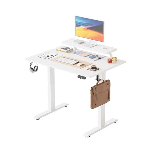 Agilestic Höhenverstellbarer Schreibtisch 100 x 60 cm, Schreibtisch mit Beweglichem Monitorständer, für Homeoffice, Büro, Weiß