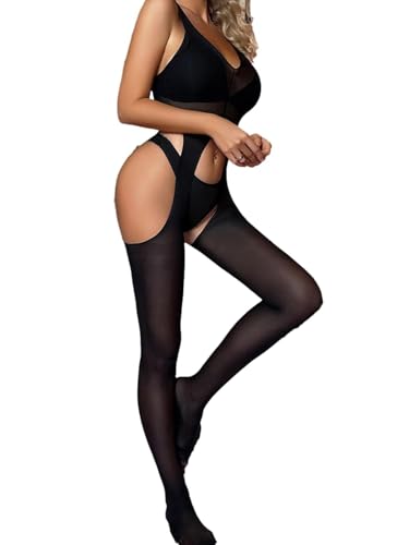 MIZSPISE Sexy Femme Body Netz Tenue Nuisette (noir, taille unique)