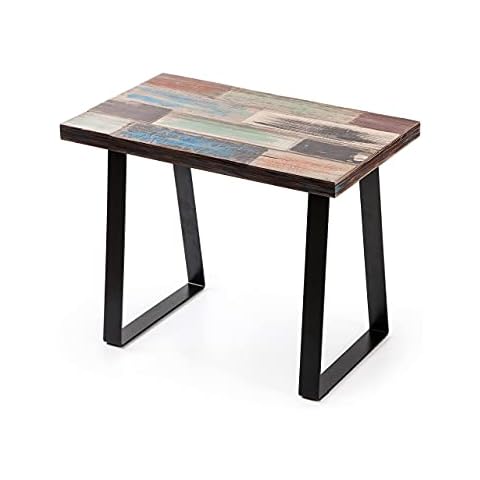 Greenage Reclaimed Wood End Table Bedroom with Flat Iron Legs Small Rectangular Side Tables for Living Room Entryway Bench 13" x 22" x 16.5" Heigh, Brick Rectangle Cover