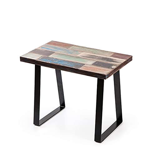 Greenage Reclaimed Wood End Table Bedroom with Flat Iron Legs Small Rectangular Side Tables for Living Room Entryway Bench 13" x 22" x 16.5" Heigh, Brick Rectangle