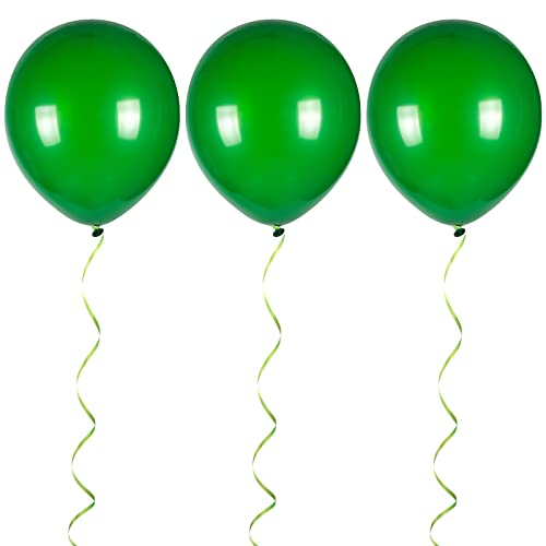 Image of 100pcs Dark Green Balloons, 12 inch Green Latex Party Balloons Helium Quality for Birthday Party, Dinosour Masquerade,Baby Shower,Wedding Christmas Party Decoration (with Ribbon)