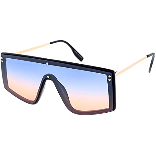 zeroUV - Sleek Oversized Two-Tone Square Shield Sunglasses D2702