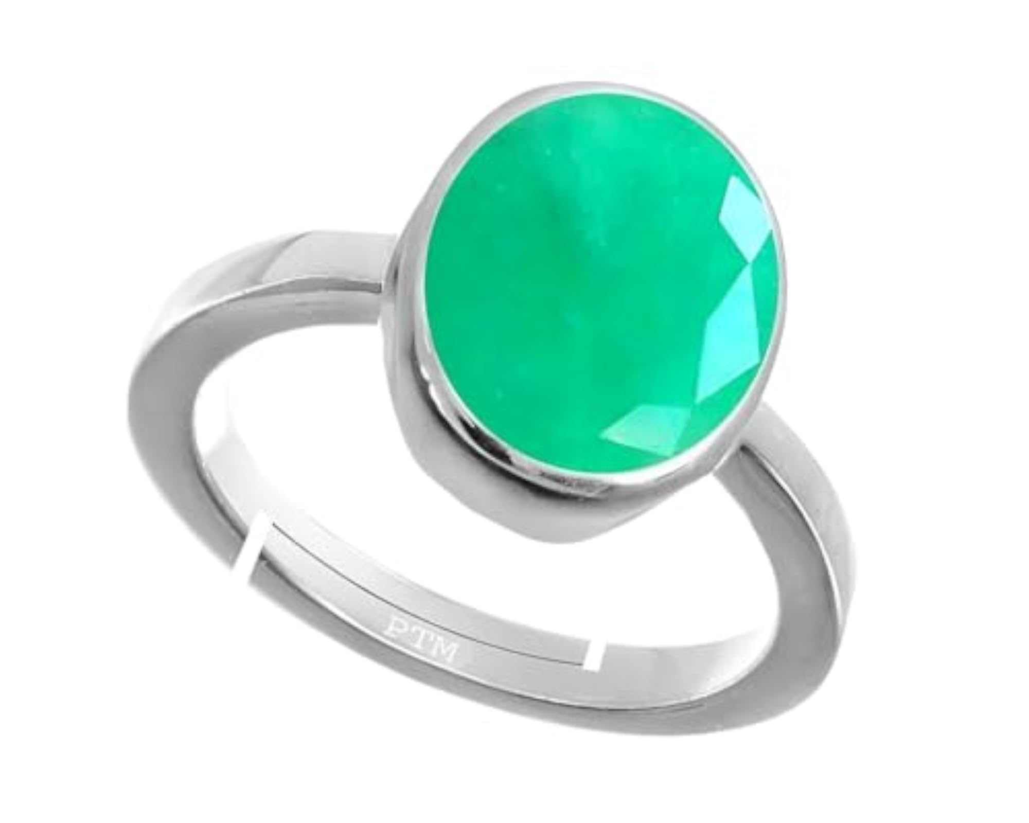 Unisex Emerald 6.25 Ratti Adjustable Sterling Silver Ring