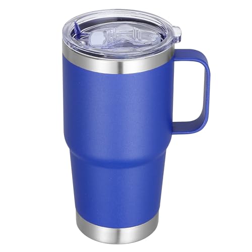 20 oz Stainless Steel Tumbler with Handle Metal Insulated Coffee Travel Mug with Handle Double Wall Tumbler Cup with Lid and Straw, Blue 1 Pack