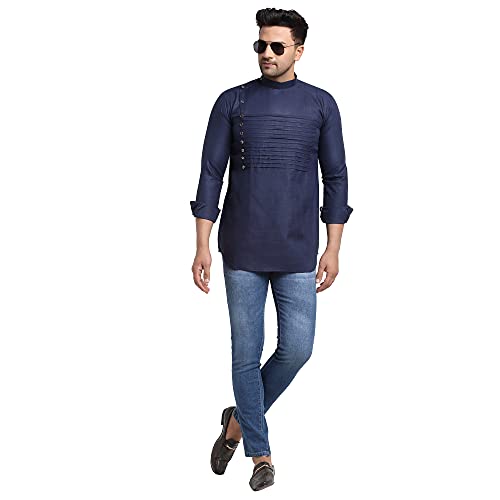 Image of SAIFOO Men's Rich Cotton Blind Short Kurta