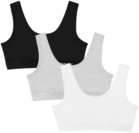 INNERSY Training Bras for Girls Wireless Comfortable Cotton Sports Bra 3 Packs(Large,Classic Trio)