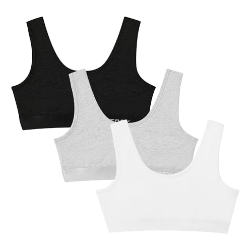 INNERSY - INNERSY Training Bras for Girls Wireless Comfortable Cotton Sports Bra 3 Packs(Large,Classic Trio)
