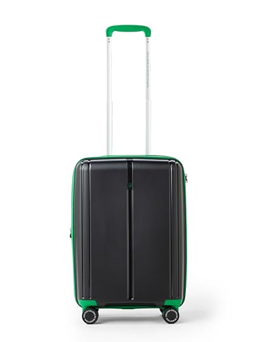 Image of United Colors of Benetton Cabin Hard Luggage Emerald Plus - Black | Carry-On Trolley Bag with TSA Lock | 360 Spinner Double Wheels | Telescopic Handle | PC Shell Suitcase | 55cm | 50L Capacity