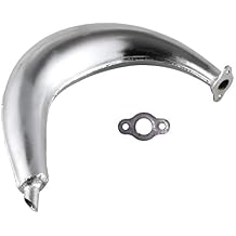 HGC 40mm Half Moon Banana Silencer Muffler Exhaust Pipe Chrome Upgrade High Performance For 49cc 60cc 66cc 80cc 2-Stroke Engine Motor Motorized Motorised Bicycle Bike Silver