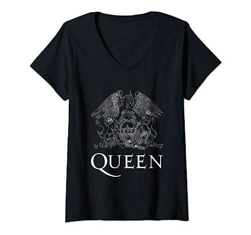 Womens Queen Official Classic Crest Logo Black V-Neck T-Shirt