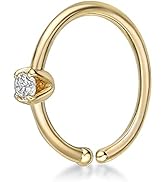 22 Gauge 0.02 Carat Diamond Hoop Nose Ring in 14k White and Yellow Gold 1.7 mm by Lavari Jewelers