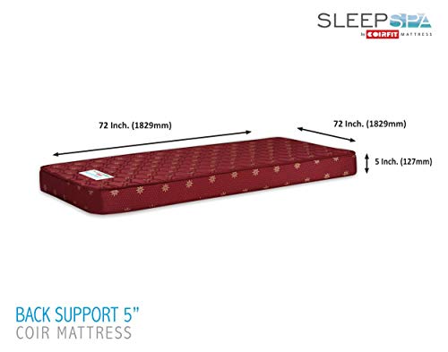 Image of SLEEPSPA Back Support Orthosense Cocopedic Tech. 5 Inch Single Size Coir Foam Mattress (LxW: 72X30 Inch) Back Pain Relief, Cotton Fabric, Stress Relief Sleep, Orthopedic Bed Mattress, 5 Year Warranty