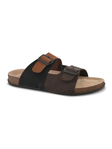 Image of Stanphord Men's Brown & Tan Adjustable Buckle Comfort Sandals | Lightweight Slip-On Open Toe Casual Sandal with Cushioned Footbed & Anti-Slip Sole for, Walking & Summer - TPAI 14827 BROWN-7
