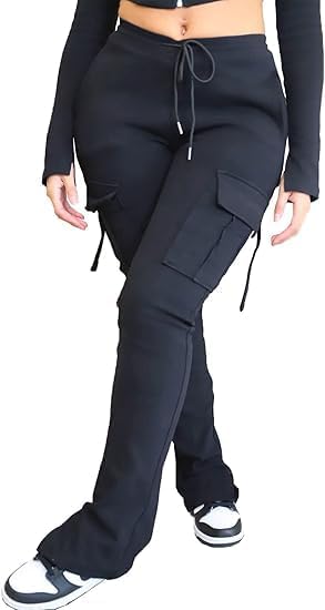 Molisry Women's Flare Cargo Sweatpants Casual High Waisted Split Stacked Leggings Workout Joggers with Pockets