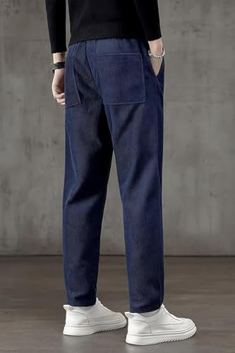 Image of BLUECORP ENTERPRISE Men's White Corduroy Casual Pants, Straight Leg, Drawstring Waist, Pockets