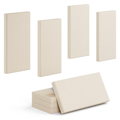 4 Pack High-Density Core with Fabric Cover Acoustic Panels – 24×12×2 In Self-Adhesive Soundproofing and Sound-Absorbing Wall Panels for Echo Reduction in Studio, Theater, or Recording (Cocoa Beige)