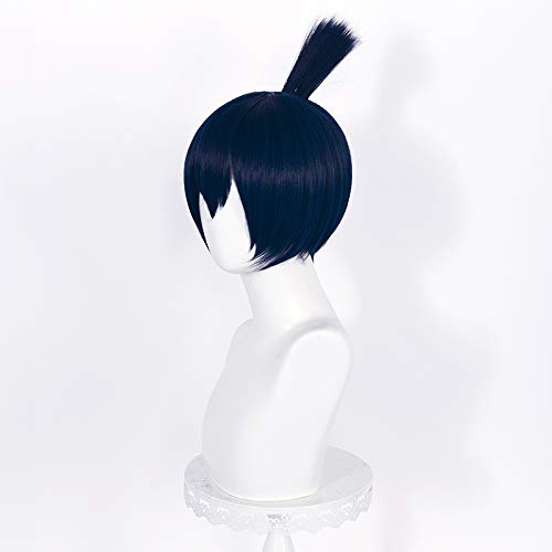 Image of LABEAUTE Short Dark Blue Wig for Boys Men Cosplay Wig Unisex Anime Straight Halloween Party Wigs With Clip-in Ponytail Bangs + Cap