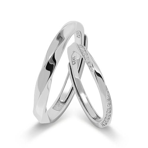 Meissa Anillos para Hombre de Plata 925 Anillos Pareja de Compromiso Ajustable con Circonita Cúbica Anillos de Boda Joyas de Boda (Juego de Dos Anillos)