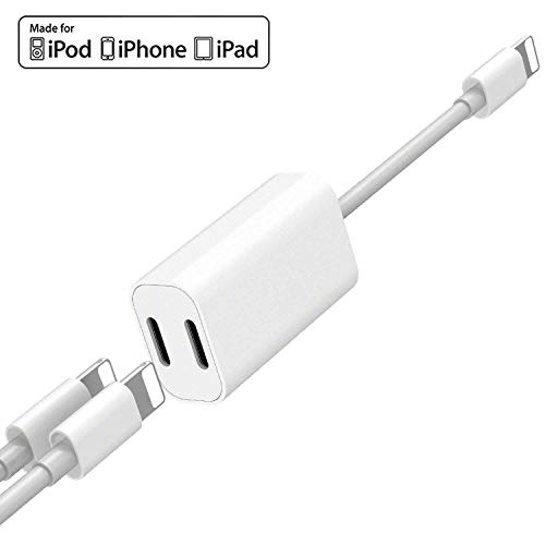 [Apple MFi Certified] Dual Lightning Adapter, 2 in 1 Dual Lightning Audio Headphones + Charging Splitter for iPhone 11/11 Pro/XS/XR/X8, iPad, Supports iOS 13 + Data Sync + Music Control + Phone Call