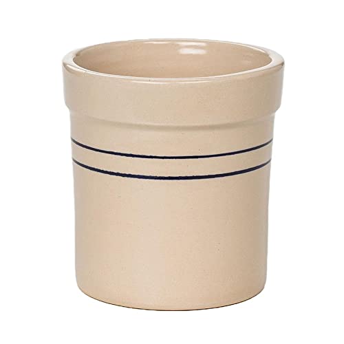 Martinez Pottery Pickling Fermenting Crock - Tan with Blue Stripe