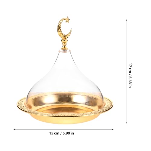 ULTECHNOVO Eid Mubarak Cake Stand with Dome Lid, Golden, Round, Acrylic, 20"