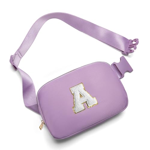 gitus birthday gifts for 8 9 10 11 12 13 year old girls personalized fanny pack crossbody bags with initial letter patch belt bag for teen girls cute trendy stuff travel essentials lavender-a