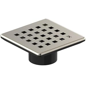 GURU USA Evo Lite Plus Square Stainless Steel Shower Drain with ABS Base & Hair Strainer, Bathroom Accessories for Shower Floor Drainage, Plus Nickel