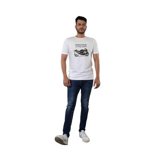 Modcrew Peregrine Falcon Motorcycle Mens T-Shirt - Premium Cotton Tee with Iconic Hayabusa Sportbike Graphic - White Stylish Apparel for Biking Enthusiasts -Comfortable & Perfect for Everyday Wear | M