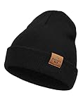 Wmcaps Beanie for Kids, Stretchy Childrens Thermal Insulated Wolly Hat with Turn Up for Boys and Girls, Double Layer for Winter Autumn Black