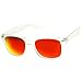 Flat Matte Reflective Flash Color Lens Large Horn Rimmed Style Sunglasses - UV400 (Frost Crimson)