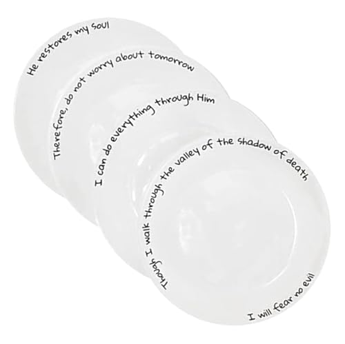 ChitChat Ware Porcelain Dinner Plates, 4Pcs White Round Dessert or Salad Plate, Serving Dishes, Dinnerware Set, Scratch Resistant My Soul Set, Microwave & Dishwasher Safe (10.5-inch)