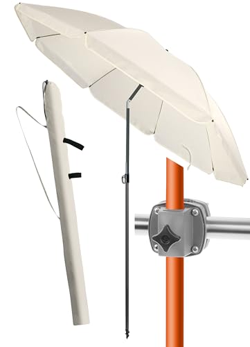 4smile Sonnenschirm Balkon SunnyJoy Ø 180 cm + Sonnenschirmhalter Balkongeländer + Sonnenschirm Schutzhülle - Komplettset für Rundumschutz - UV 50+ Sonnenschutz Balkon, Beige