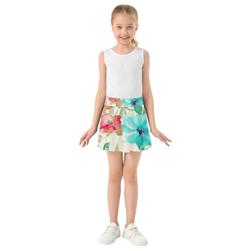 Joisal Watercolor Flowers Spring Toddlers Tennis Skirts Outfit Athletic Shorts Girls Skorts School Skirt 4t3