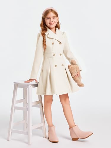Haloumoning Girls Winter Dress Coat Button Peacoat Notch Lapel Double Breasted Outerwear with Pockets 5-14 Years2