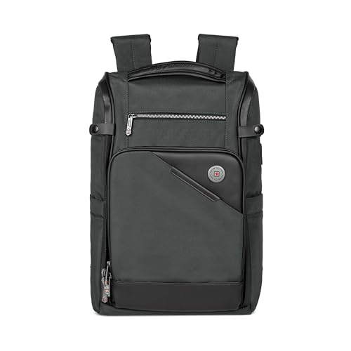Image of SWISS MILITARY Aspen Laptop Backpack 15.6 Inch with USB Charging Port, Quick Access Pockets, iPad Compartment, Mesh Bottle Holders, 16L Compact Travel Office College Bag for Men Women