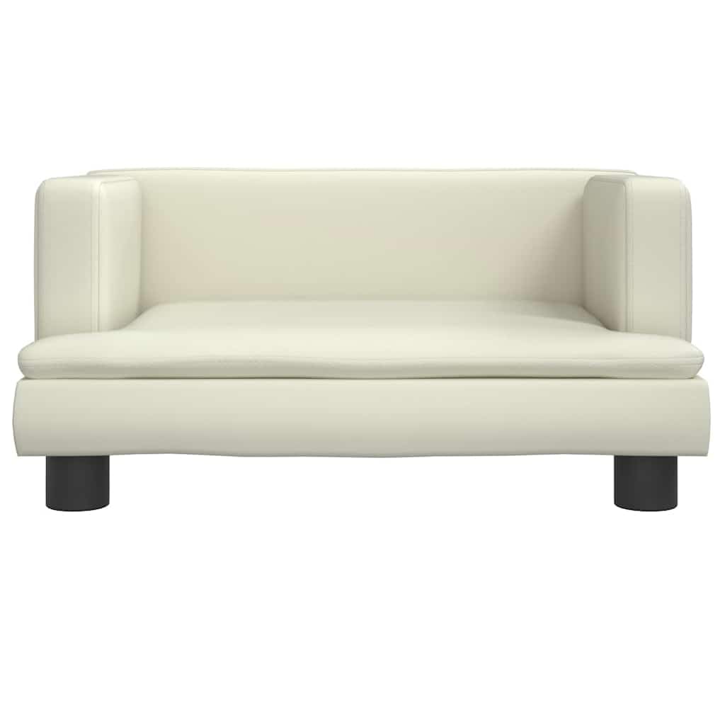 Sofa dziecięca kremowa ze sztucznej skóry, 60 x 40 x 30 cm, ze stabilną ramą z drewna sosnowego, wyściełana, do pokoju dziecięcego, obciążenie do 50 kg, odpowiednia dla dzieci w wieku 3-6 lat