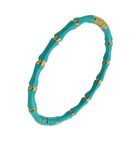 Image of XINLIANYI 1PCS Enamel Resin Bamboo Bangle Bracelet For Women Gold Color Stainless Steel Bangle,light Blue