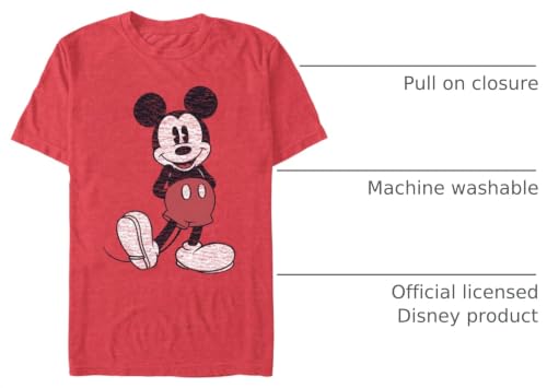 Image of Disney Men's Full Size Mickey Mouse Distressed Look T-Shirt | Officially licensed, 100% cotton, sizes S to 2X, size up recommended, Disney fan gift, crew neck, pop culture tee