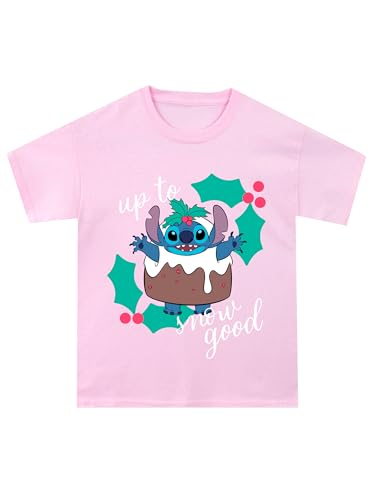 Image of Disney Christmas Lilo and Stitch T Shirt | Stitch Christmas Girls Tshirt | Girls T-Shirt | Pink | 10