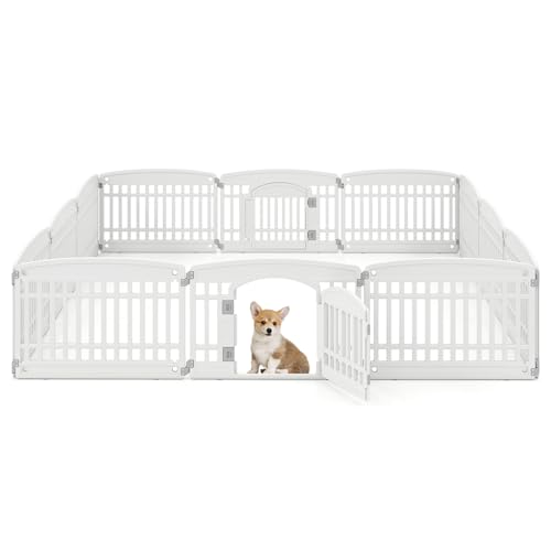 Giantex 12 Panel Dog Playpen, 24'' Tall Plastic Pet Fence with Lockable Door, Indoor Outdoor Puppy Exercise Pen for Small Medium Dogs, Expandable & Configurable into Square or Rectangle