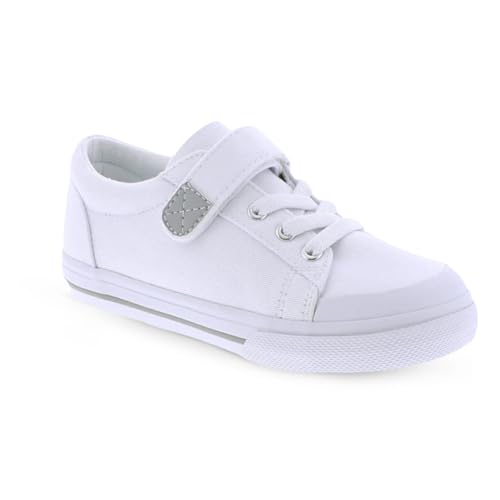 FOOTMATES Jordan Strap Canvas Flats Boys and Girls Shoes - Tennis Sneakers w/ Wide Toe Box, Custom-Fit Insoles, Vulcanized Outsoles, White - 5 Infant (0-12 months)